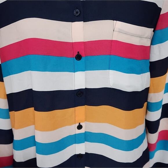 Chico's multi color striped button‎ down long sleeve shirt size 2 Large - Picture 2 of 6